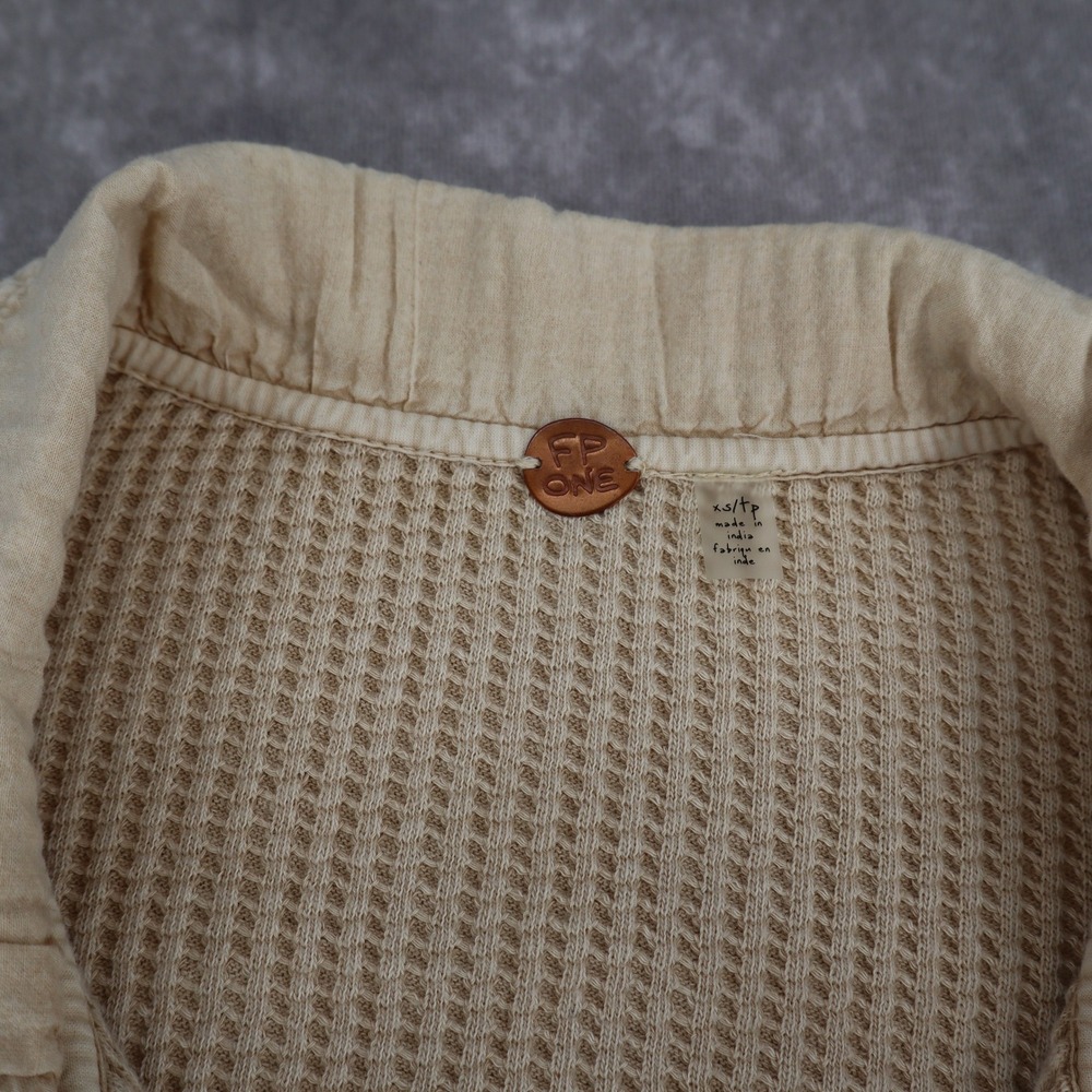 Free People Scout Jacket Thermal Shacket Waffle Knit Oversized XS Beige Cotton - Picture 6 of 10